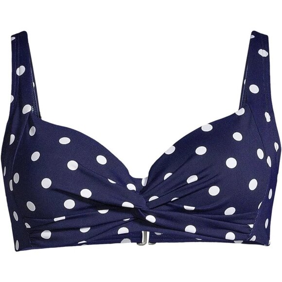 Lands' End DEEP SEA POLKA DOT Twist Front Underwire Bikini Swim Top Size 2,4  Pl - Picture 2 of 10